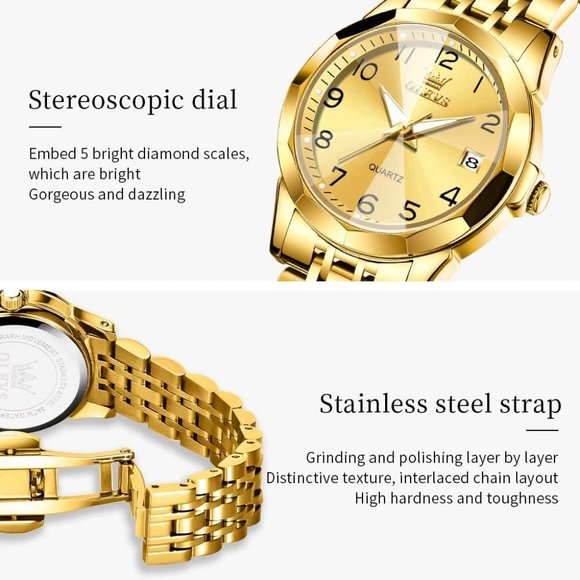 Olevs Women Stainless Steel Ladies Analog Quartz Date Waterproof Wrist Watch